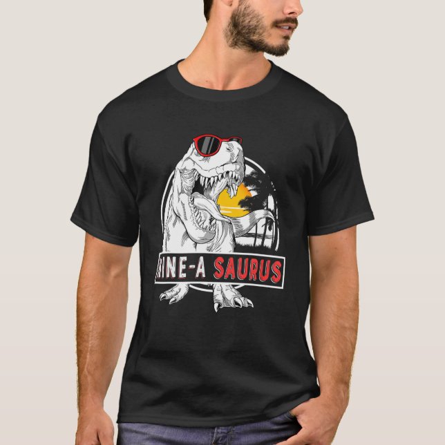 Barn nio A Saurus Birthday T Rex 9 år gammal 9th D Shirt (Framsida)