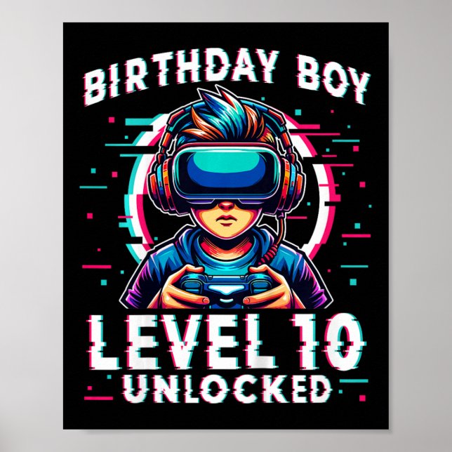 Barn Nivå 10 Upplåst 10 År Gammal Födelsedag Gamer Poster (Framsidan)