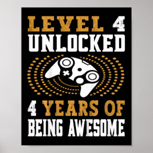 Barn Nivå 4 Upplåst TV-spel 4-årsdag Poster