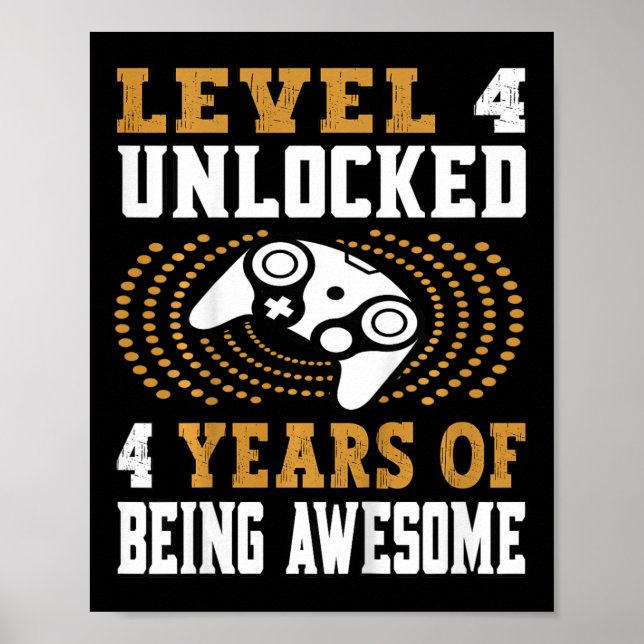 Barn Nivå 4 Upplåst TV-spel 4-årsdag  Poster (Framsidan)