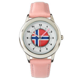 Barn Norge Flagga Rosa Leather Strap Watch Armbandsur