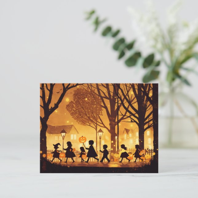 Barn och herrelösa eller behandlade på Halloween N Helg Vykort (Stående Fram)