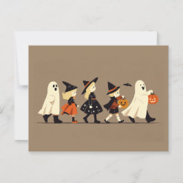 Barn och herrelösa eller behandlade på Halloween N Vykort