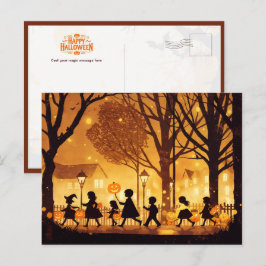 Barn och herrelösa eller behandlade på Halloween N Vykort
