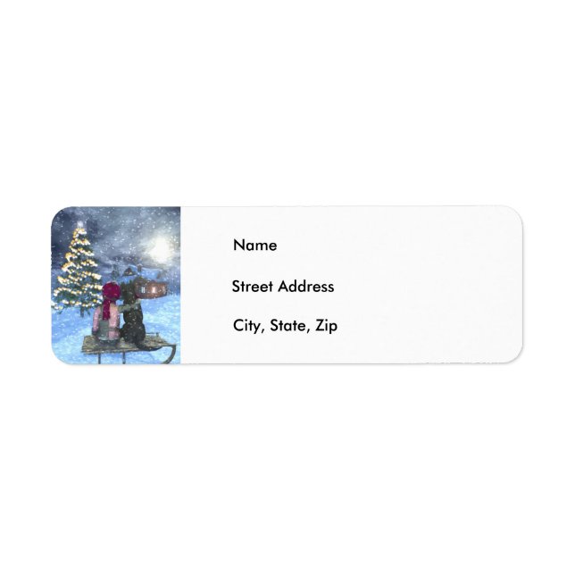 Barn och Hund som tittar efter tomtetiketter Returadress Etikett (Framsidan)