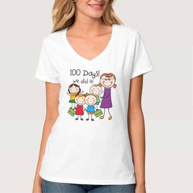 Barn och kvinnlig lärare 100 dagar tee (Framsida)