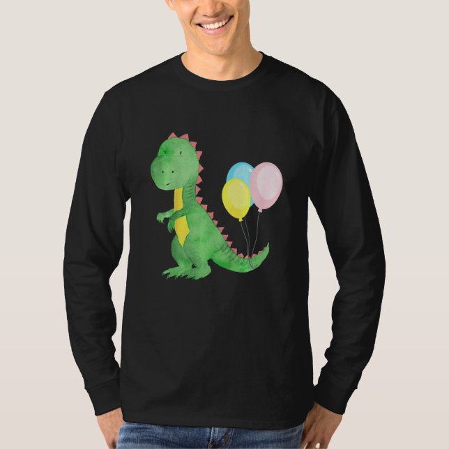 Barn och små dosinosaur med färgstarka ballonger B T Shirt (Framsida)
