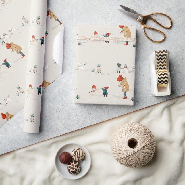 Barn och snögubbar presentpapper (Hantverk)