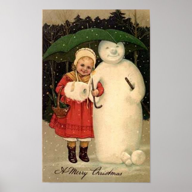 Barn- och Snögubbe-julkort Poster (Framsidan)