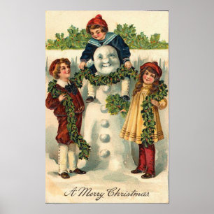 Barn- och Snögubbe-kort Poster
