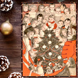 Barn och tomte, en vintage jul helgkort