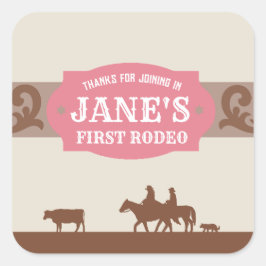 Barn och ungdom Rodeo Rosa/Westerna födelsedag Fyrkantigt Klistermärke
