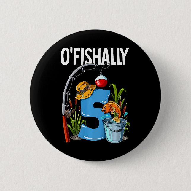 Barn O'fishally 5 år gammal 5-års födelsedags fisk Knapp (Framsida)