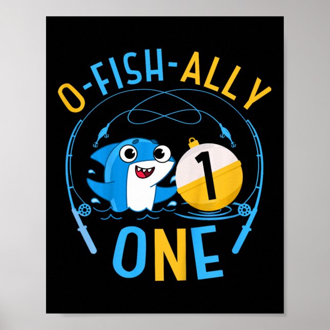 Barn Ofishally Ett 1:a Födelsedags Fiske Tema O-fi Poster (Framsidan)