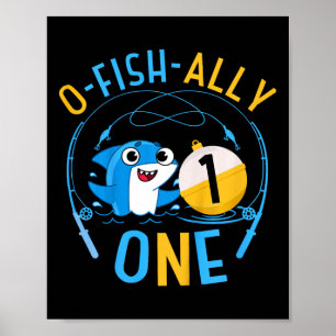 Barn Ofishally One 1-års Födelsedag Fiske Tema O-f Poster