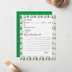 Barn önskelista till tomte renar och träd kort