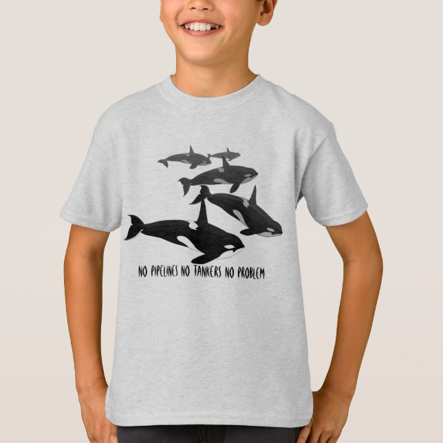 Barn Orca Whale T-Shirt No Pipelines Orca Shirts (Framsida)