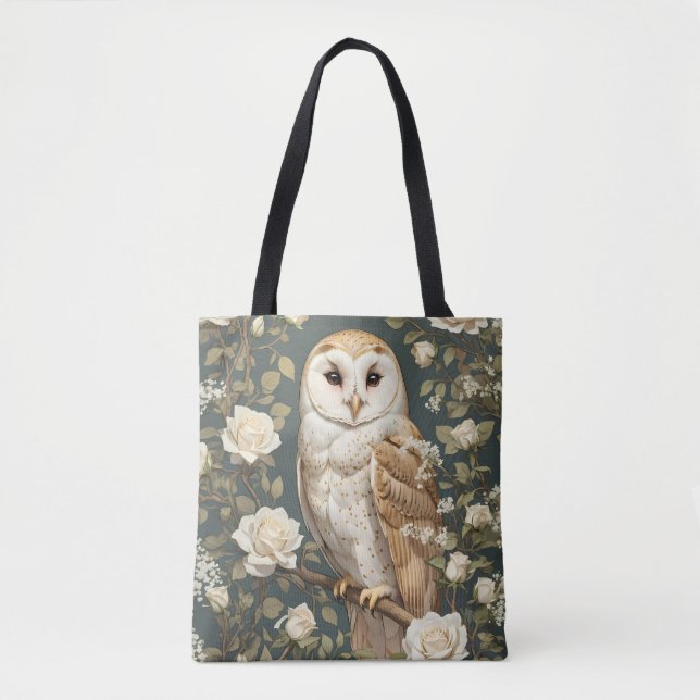Barn Owl And White Roses William Morris Inspired Tygkasse (Framsida)