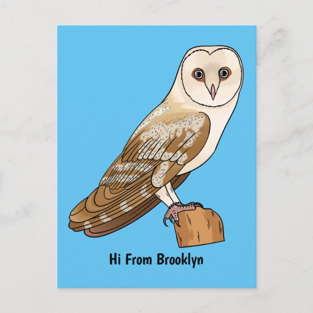 Barn owl bird cartoon illustration vykort (Framsida)