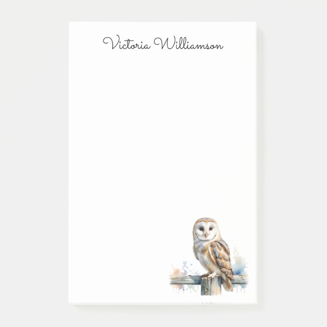 Barn Owl Wildlife Bird of Prey Custom Name Post-it Block (Framsida)