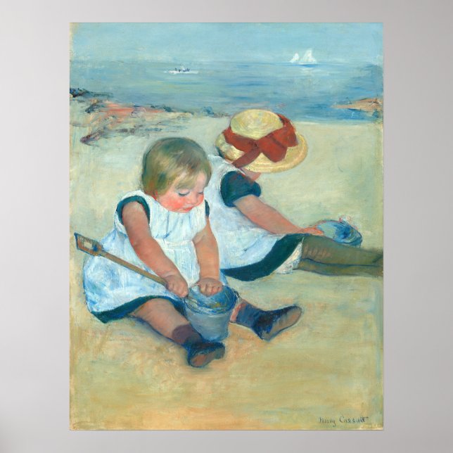 Barn på Beach - Mary Cassatt Fine Art Poster (Framsidan)