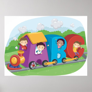 Barn på en alfabet Tåg Poster