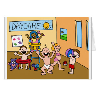 Barn på en Daycare centrerar tecknaden Hälsningskort