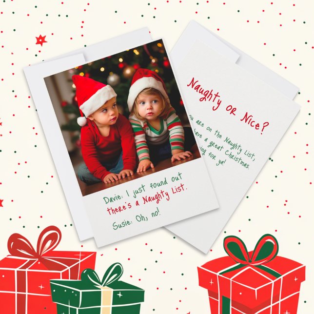 Barn på Naughn List-julkort Julkort (Kids on Naughty List (flat card))