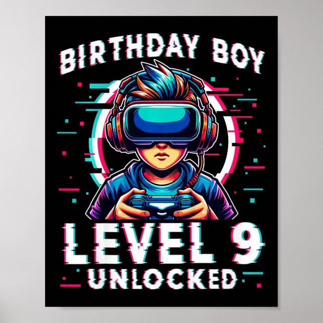 Barn på nivå 9 olåsta 9 år gammal födelsedagspatro poster (Framsidan)