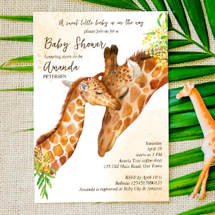 Barn på väg baby giraff och mamma baby shower inbjudningar
