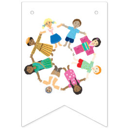 Barn på världsarenan i händer vimplar