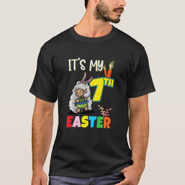 Barn Påskägg Hunt 7:e Birthday Cute Påsk Shee T Shirt (Framsida)