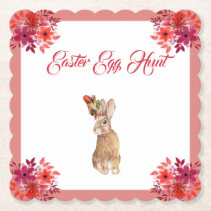 Barn Påskägg Hunt Bunny Blommigt Ram Underlägg Papper