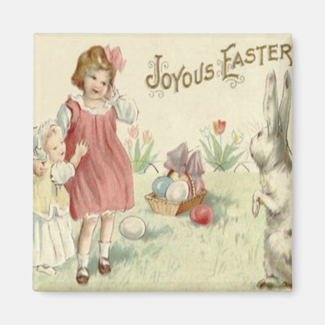 Barn Påskhare Basket Färgad Eggs Magnet (Framsidan)