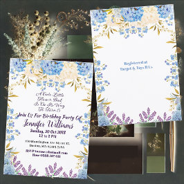 Barn Pastel Blue Little Flower Bud Blommigt Birthd Inbjudningar