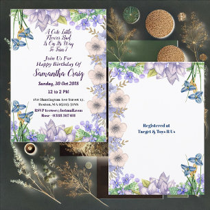 Barn Pastel Blue Little Flower Bud Blommigt Birthd Inbjudningar