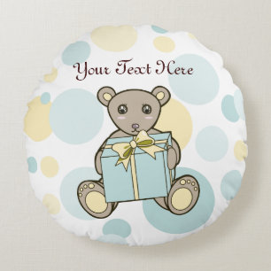 Barn Pastel Blue och Gult Cute Nalle Rund Kudde