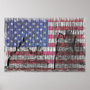 Barn Peeling Painting Patriotic American Flagga Poster