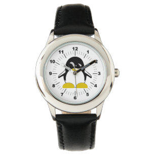 Barn Penguin Black Leather Strap Watch Armbandsur