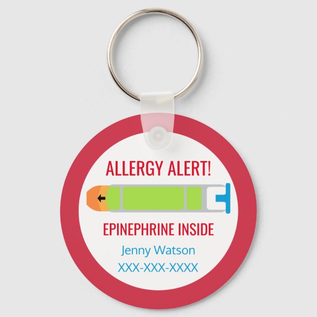 Barn Personlig Allergy Alert Epinephrine Red Nyckelring (Framsida)