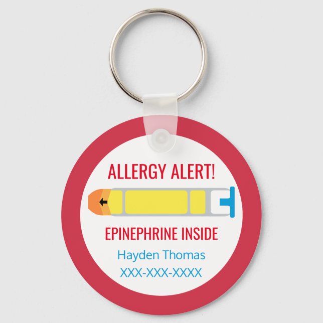 Barn Personlig Allergy Alert Epinephrine Red Nyckelring (Framsida)