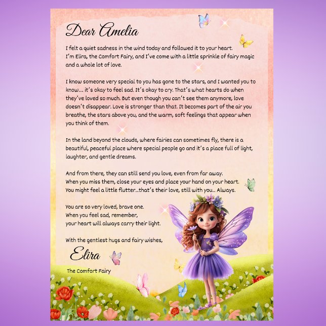 Barn Personlig Fairy Brev för Grief Inbjudningar (Personalized Fairy Letter for Grief, Comfort After Loss, Child Sympathy Gift, Fairy Bereavement Note)