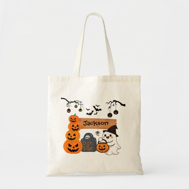 Barn Personlig Halloween Bus eller Behandla  Tygkasse (Framsidan)