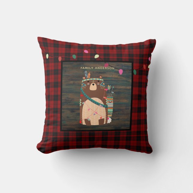 Barn Personlig Julafton Tribal Bear Buffalo Play Kudde (Framsida)