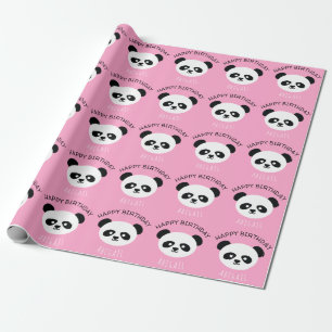 Barn Personlig Panda Bear Kawaii Birthday Rosa Presentpapper