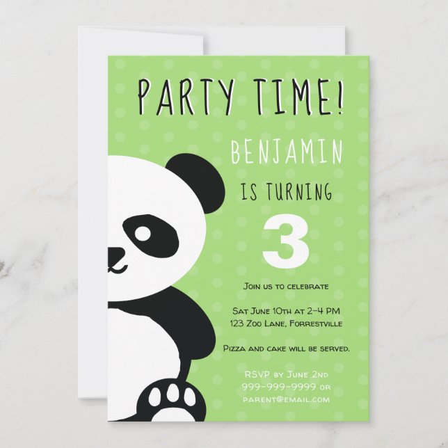 Barn Personlig Panda Kawaii Birthday-inbjudan Inbjudningar (Framsida)