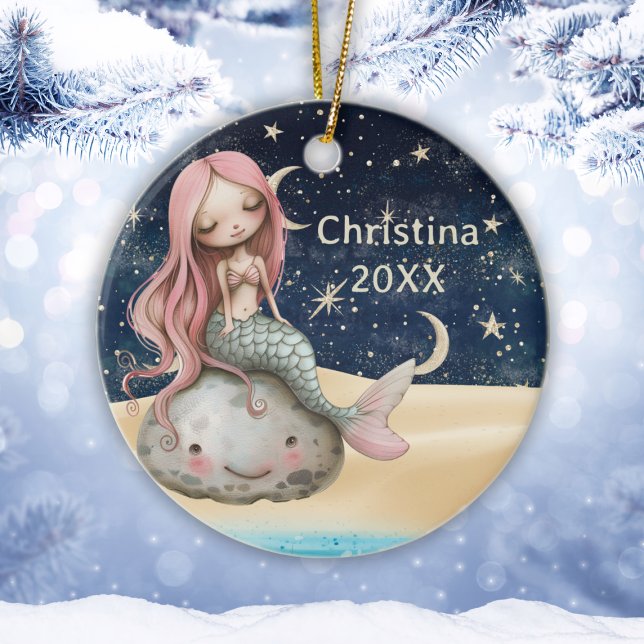 Barn Personlig Sjöjungfru jul - prydnadsföremål Julgransprydnad Keramik (Kids Personalized Mermaid Christmas Ornament
)
