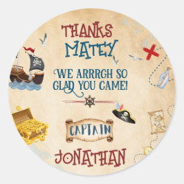Barn pirat party födelsedag tack för att du är för runt klistermärke