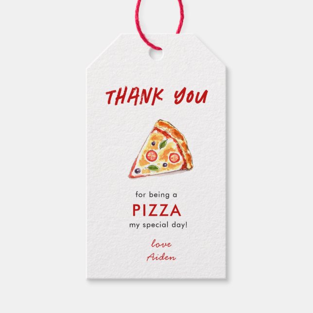 Barn PIZZA Födelsedagsfest Tack Presentetikett (Framsidan)