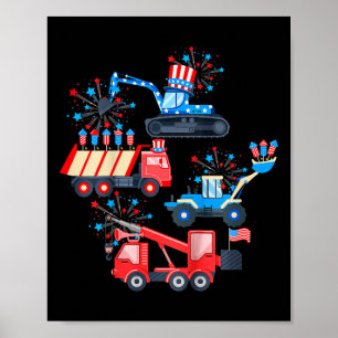 Barn Pojkar 4:e Juli Kranbil Byggfordon Poster